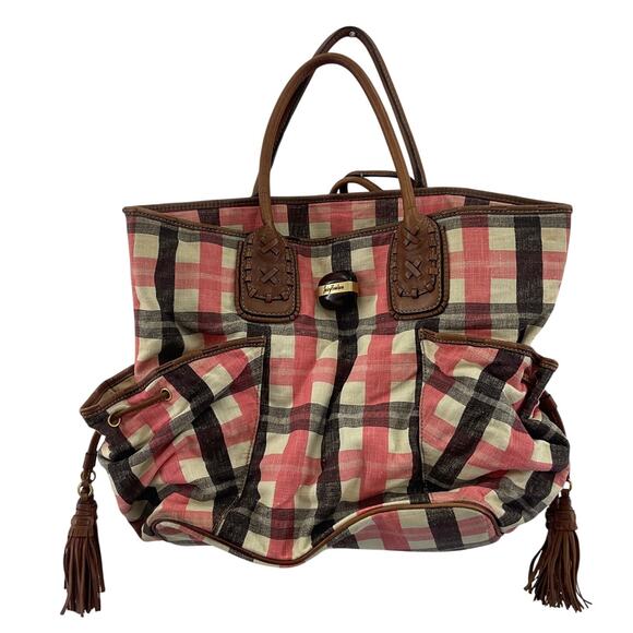 Juicy Couture Handbags - Juicy Couture Checkered Linen Bag Red/Cream Beach Tote Women's Preowned